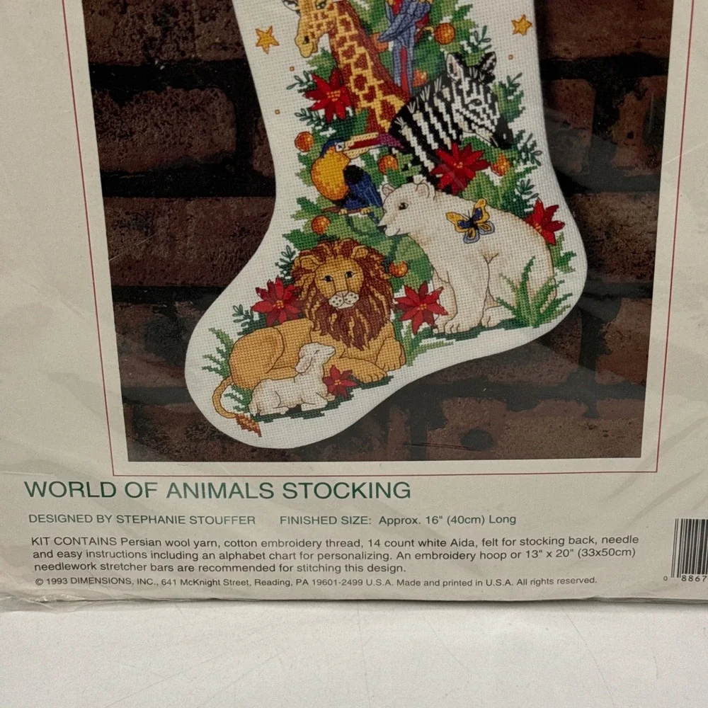 Sunset World of Animals Stocking Cross Stitch Kit Unisex OS White 18341 Vintage